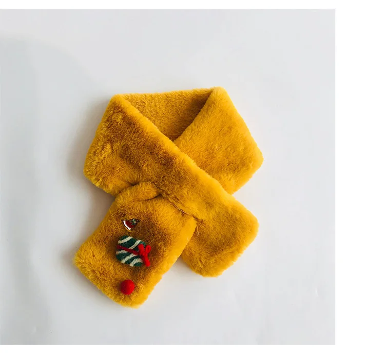 Yellow Детский шарф с кроличьим мехом, милый шарф с изображением Санта-Клауса и снеговика, Зимний Рождественский бархатный теплый для шеи, воротник, плюшевый шарф, подарок - Цвет: Yellow