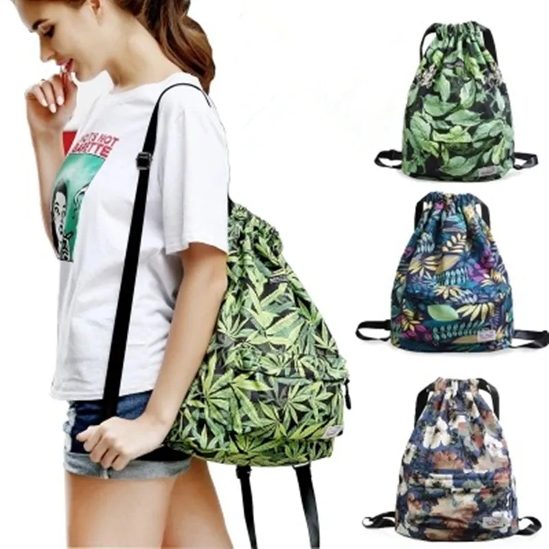 ZYJ Female Waterproof Floral Drawstring Backpacks Sport Fitness Casual Belt Flower Shoulder Travel School Backpack Bag Daypack | Багаж и