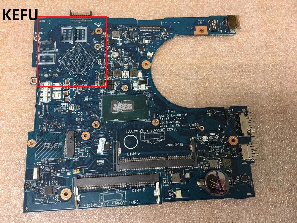Kefu CN-0PW46V для Dell Inspiron 15 5559 ноутбук материнская плата LA-D071P 3855U DDR3L 100% рабочих |