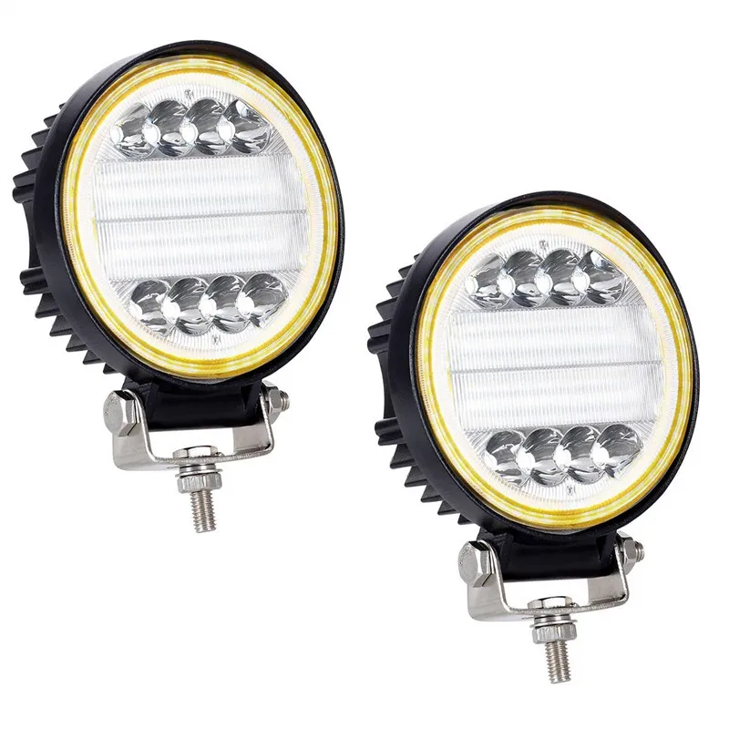 OKEEN 4inch 120W LED Work Light Bar Combo Offroad LED 4x4 Fog Light with Angel Eyes Yellow White Driving Light Lamp for Truck