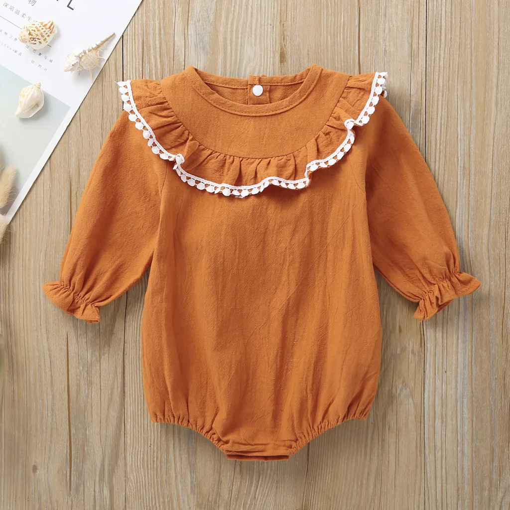 Модные комбинезоны с круглым вырезом и длинными рукавами одежда для малышей