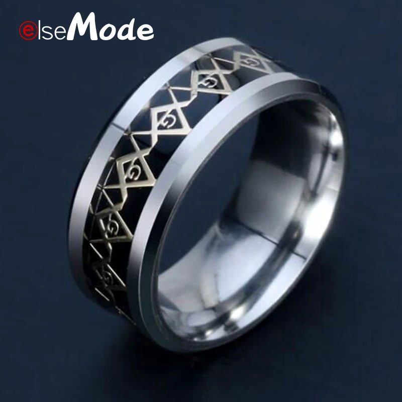 ELSEMODE модные масонские кольца из нержавеющей стали 316L 8 мм ширина для мужчин и женщин золотые серебряные черные подвески для влюбленных дропшиппинг