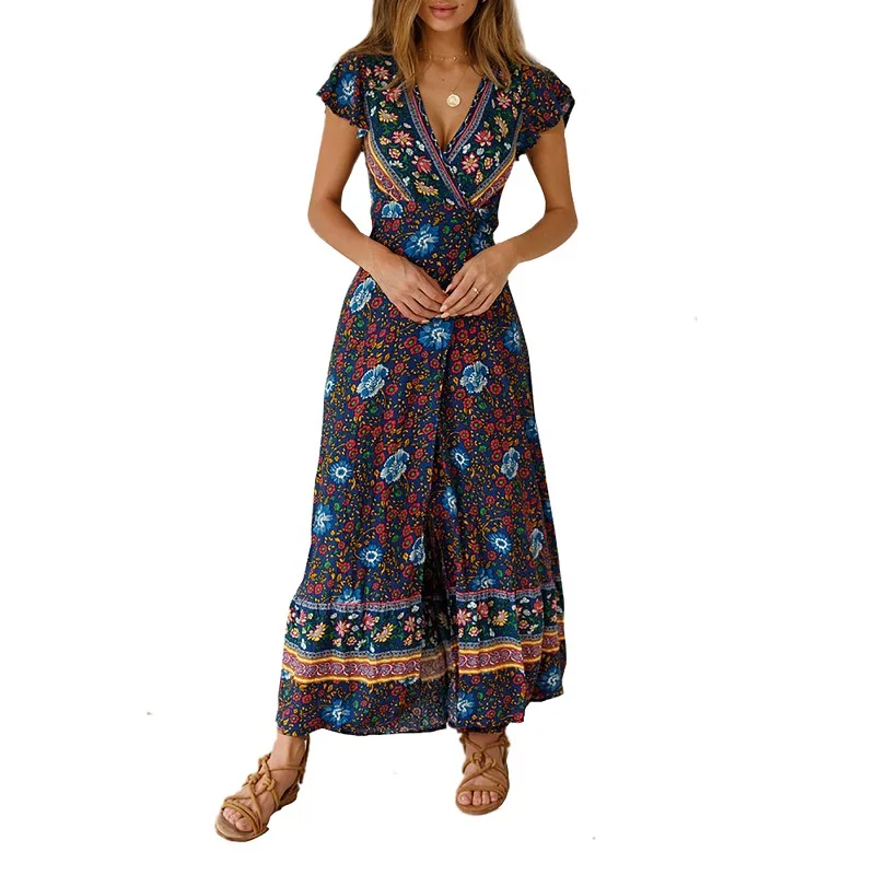 Платье женское длинное с запахом пикантное пляжное макси платье v образным