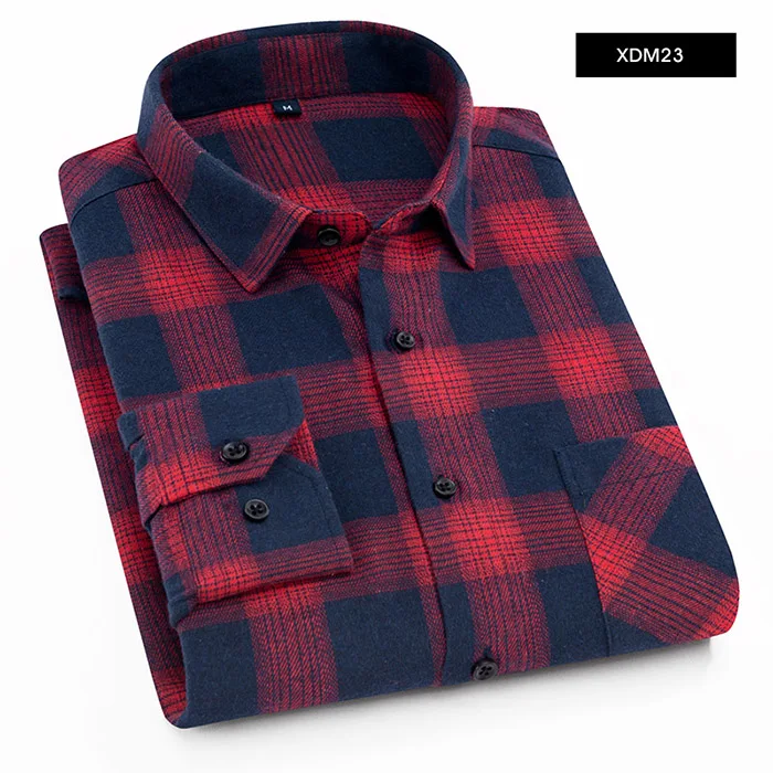 Markless клетчатая рубашка для мужчин Весна фланелевые хлопковые рубашки camisa masculina с длинным рукавом Повседневные мужские рубашки chemise homme - Цвет: XDM23