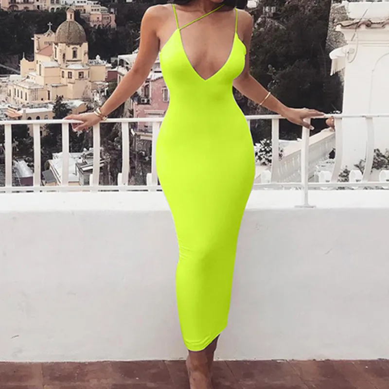 Женское Бандажное платье на бретельках облегающее с v образным вырезом для