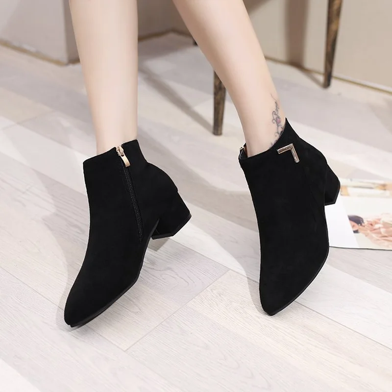 Botas mujer 2018 Новые однотонные ботильоны женские толстые Обувь на высоком каблуке