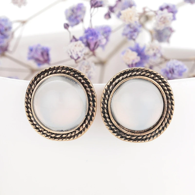 Женские серьги-гвоздики в богемном стиле с круглым камнем модные серьги из