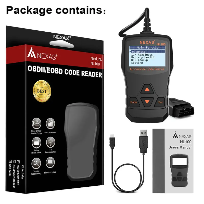 Nexas NL100 OBD2 автомобильный сканер OBDII автомобильный диагностический универсальный OBD 2 автоматический сканер PK ELM327 OBD EOBD диагностический инструмент - Цвет: Black