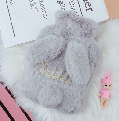 Милый мультяшный портативный плюшевый кролик, игрушка для рук, согревающая бутылка, карман для рук, для ног, для впрыска горячей воды, домашние теплые товары LF316 - Цвет: gray 350ML