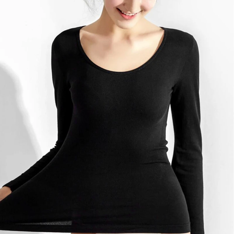 Comfortable Womens Thermal Underwear Hot Sale V-neck Sexy Lace Slim Bottoming Shirt Tops Long Sleeves Body Shaping Top 3 Colors