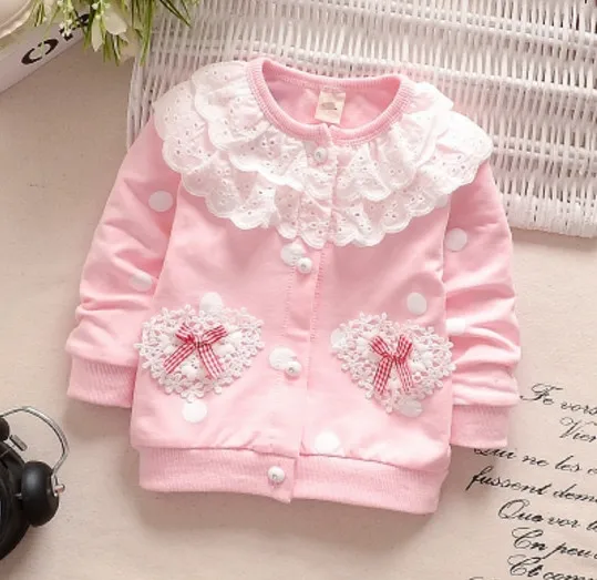 lighe pink Пальто для маленьких девочек осенне-весенний кардиган, топы для детей, куртка с кружевным воротником, верхняя одежда, пальто Детская одежда Одежда для новорожденных от 0 до 2 лет - Цвет: lighe pink