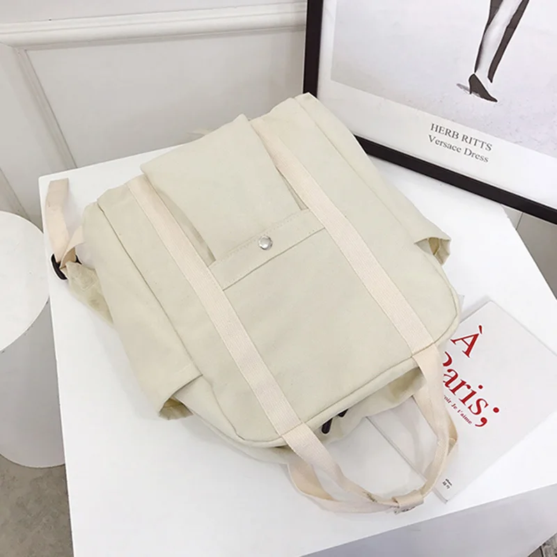 Холщовый однотонный рюкзак для колледжа школьный ранец подростков женская сумка