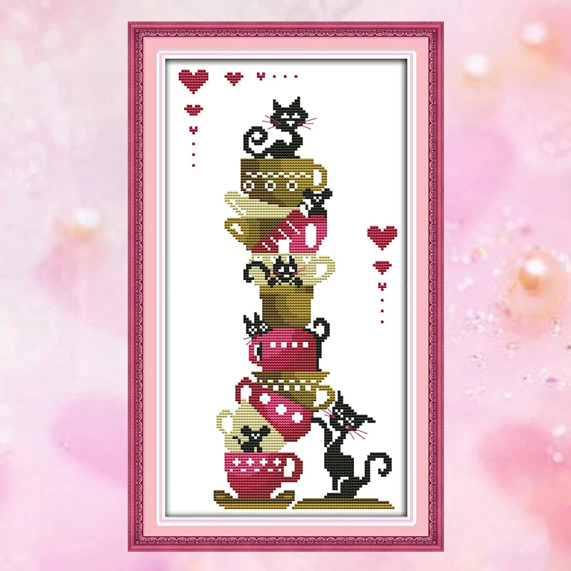 Joy Sunday вышивка крестиком наборы набор для шитья котенок киска чашки 14CT11CT хлопковая ткань декоративная живопись подарок искусство Фабрика