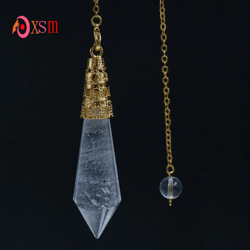 xinshangmie 1pc Light Yellow Gold Color Natural Rock Crystal Stone Hexagon Pyramid Reiki Pendulum Pendant Fashion Jewellery