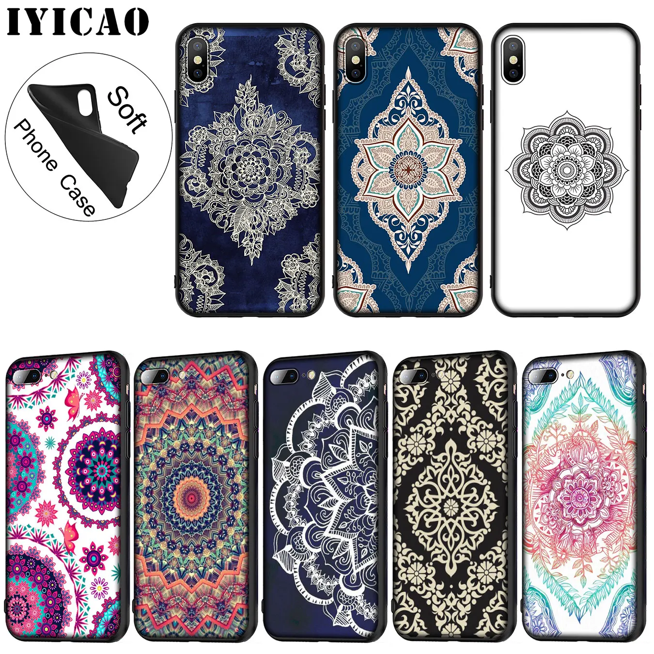 IYICAO синий Тотем Мандала Цветок Мягкий силиконовый чехол для телефона iPhone XR X XS 11 Pro