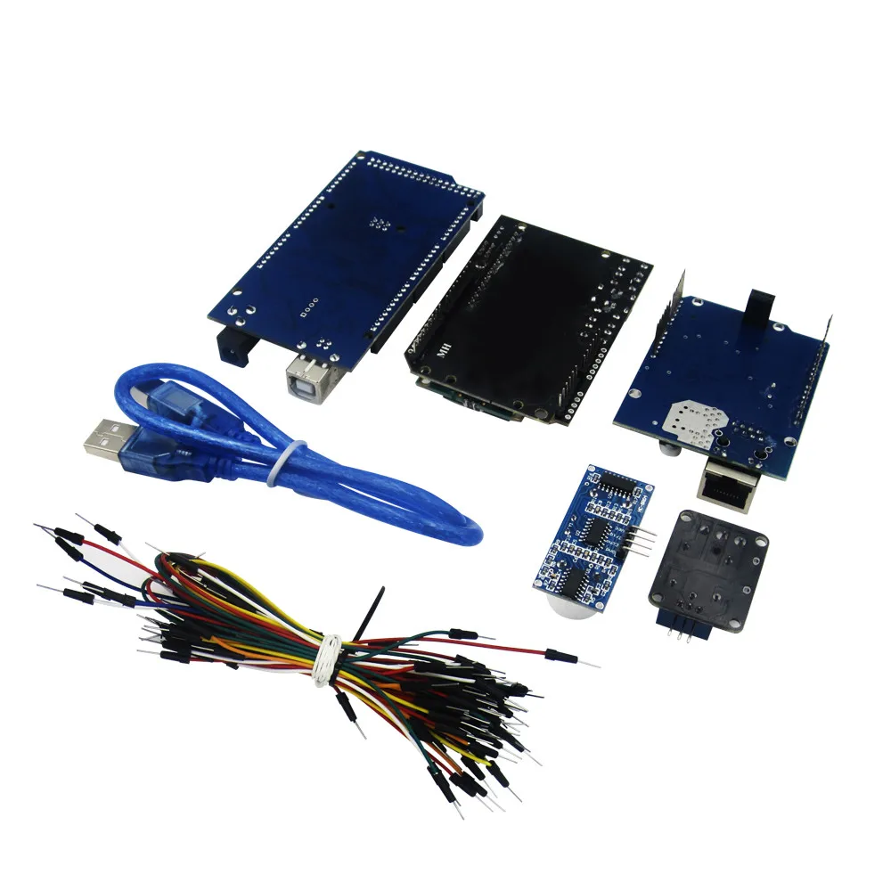 Новый МЕГА 2560 r3 fo комплект + HC-SR04 макетный кабель релейный модуль W5100 UNO щит
