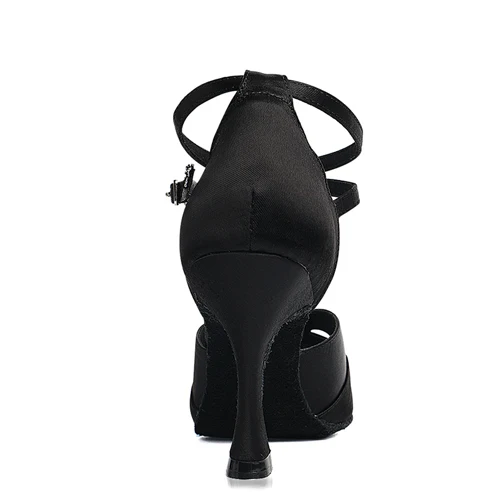 black heel 85mm WUXIJIAO/новые женские туфли для латинских танцев; большие стразы; черные атласные туфли для бальных танцев; Каблук 8,5 см; мягкая подошва - Цвет: black heel 85mm