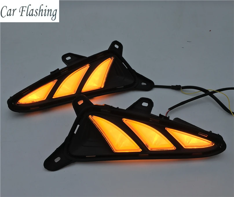 CSGJMY 2 шт. Для TOYOTA C-HR CHR 2016 2017 2018 2019 LED желтый сигнал поворота и стиль затемнения отражателя дневного света DRL включен.