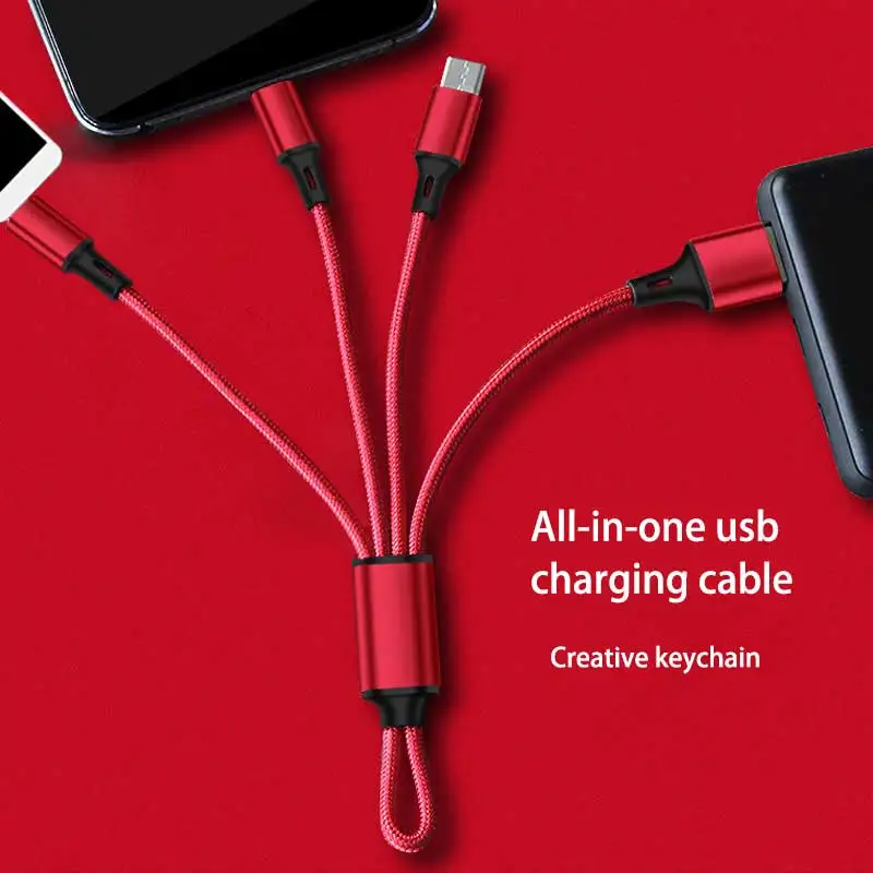Красный Мульти usb зарядный кабель для huawei samsung 3 в 1 брелок короткий зарядный кабель для xiaomi type-c micro usb портативный зарядный кабель - Цвет: Красный