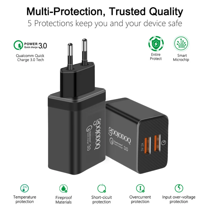 Мощное зарядное устройство для Iphone быстрая зарядка 3 0 двойное Usb 2a путешествий