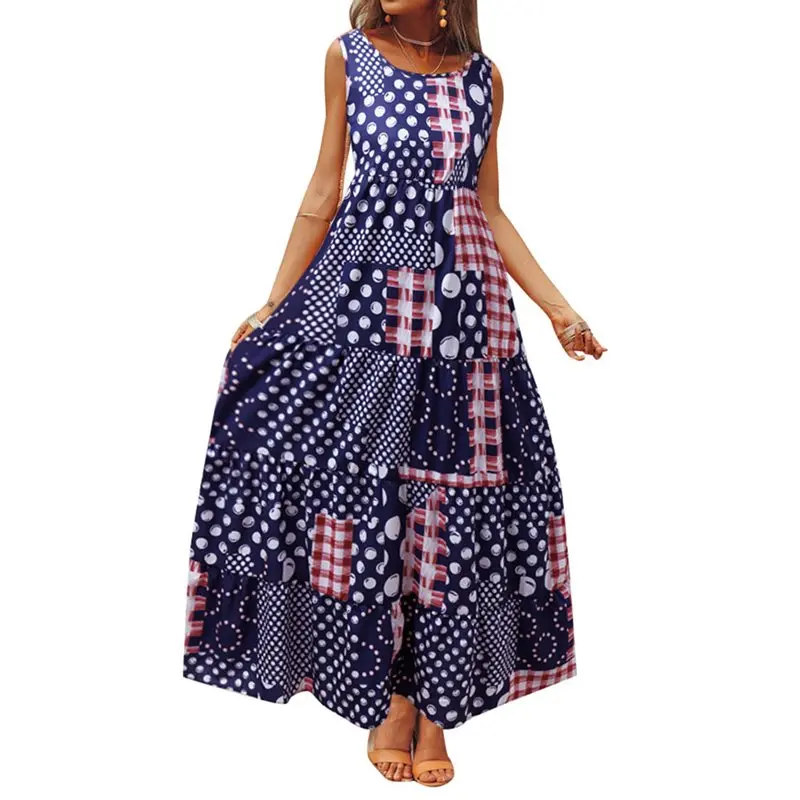 Платье женское повседневное длинное в горошек без рукавов | Женская одежда