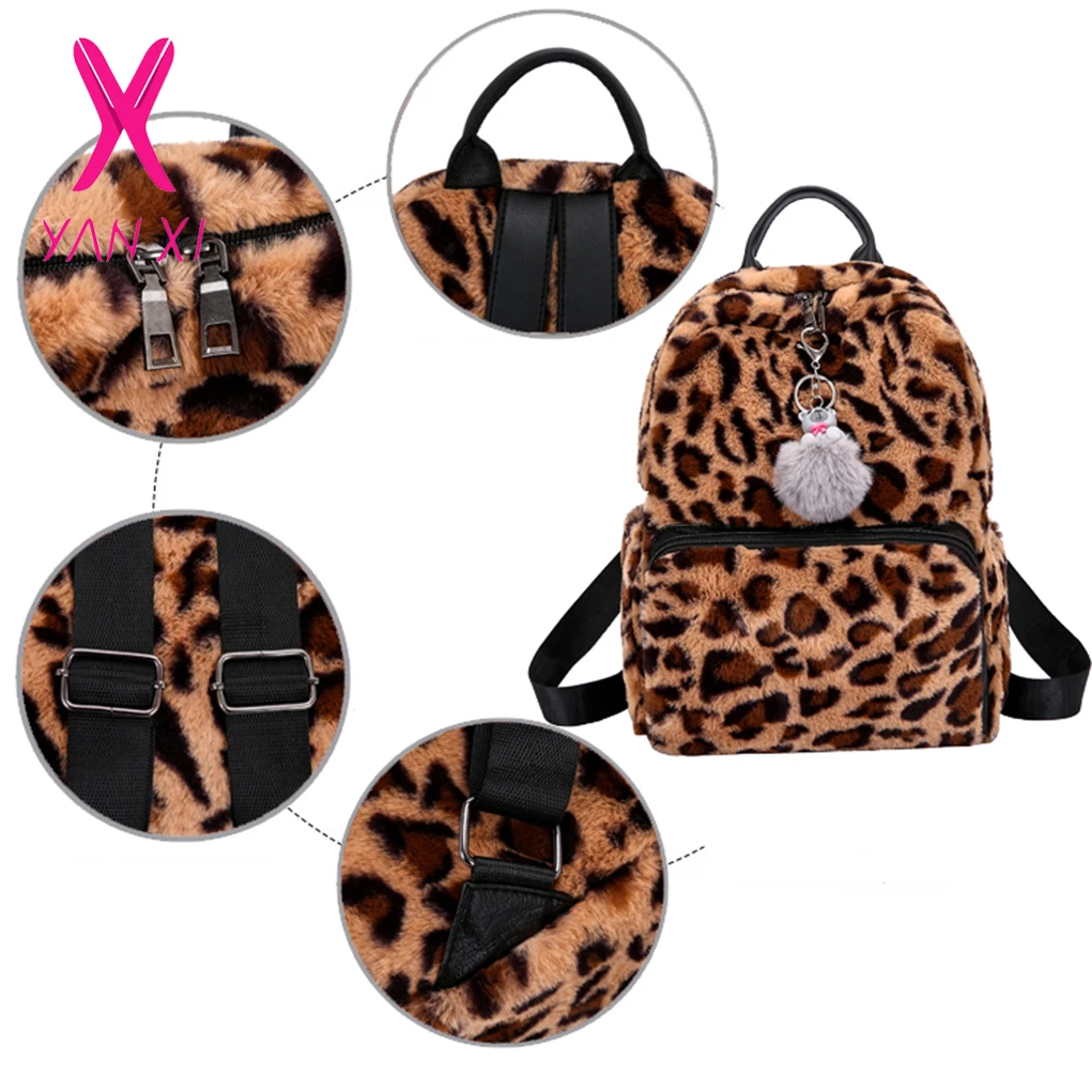 YANXI 2018 Winter Sexy Leopard Faux Fur Backpack for Women Soft Back Pack Female Plush Backpacks Ladies Fashion Travel Bags | Багаж и