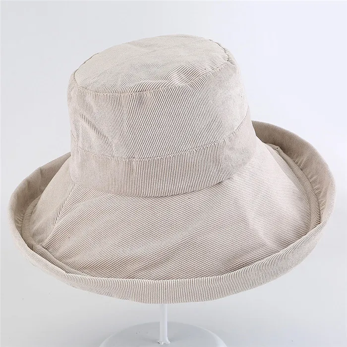 beige Новая осенне-зимняя Вельветовая шляпа с большими полями для женщин, одноцветная шапка в рыбацком стиле, Женская Повседневная шапка от солнца, зимняя теплая шапка для девочек - Цвет: beige