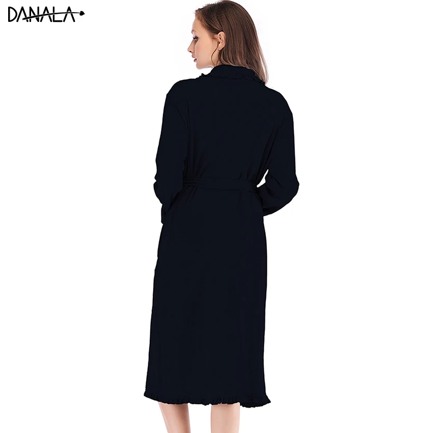 DANALA 100% Хлопковая женская одежда для сна банный халат осенний теплый длинный
