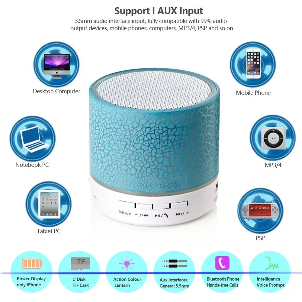 VONTAR светодиодный Bluetooth Динамик Беспроводной Hands free Портативный s сабвуфер громкий