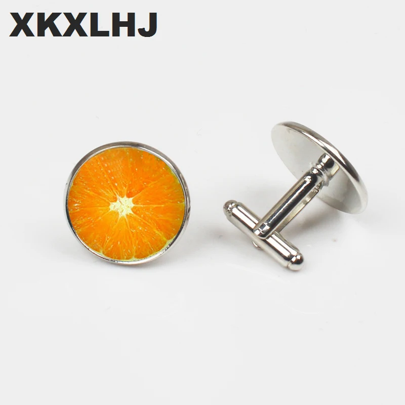 Xkxlhj Новая Мода Оранжевый запонки «Лимонные дольки» оранжевый набор из запонок запонки с изображением фруктов для Для женщин круглые серебряные запонки