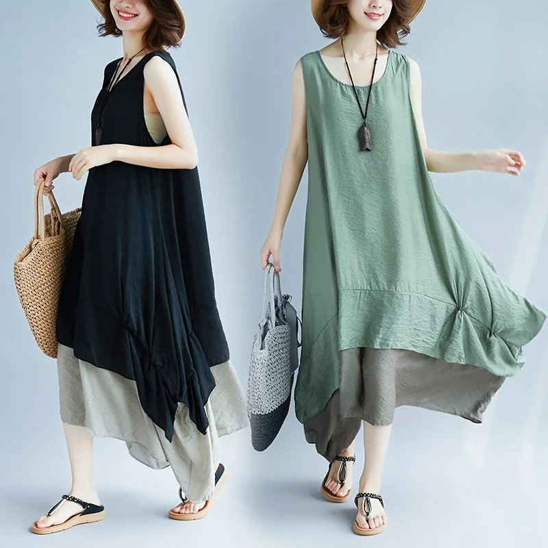 Женское Свободное длинное Хлопковое платье винтажное повседневное летнее