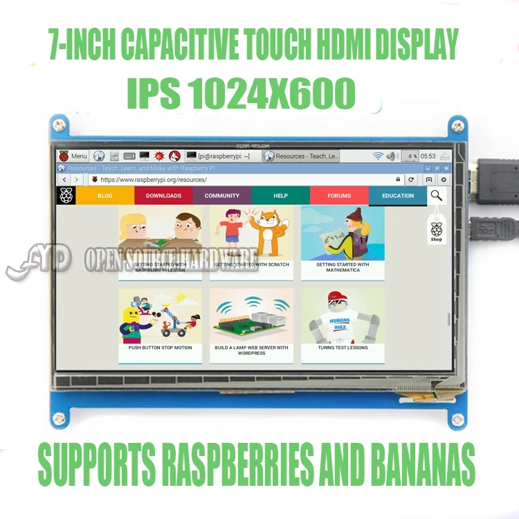 7 дюймов ЖК-дисплей емкостный сенсорный дисплей Raspberry Pi3 1024X600