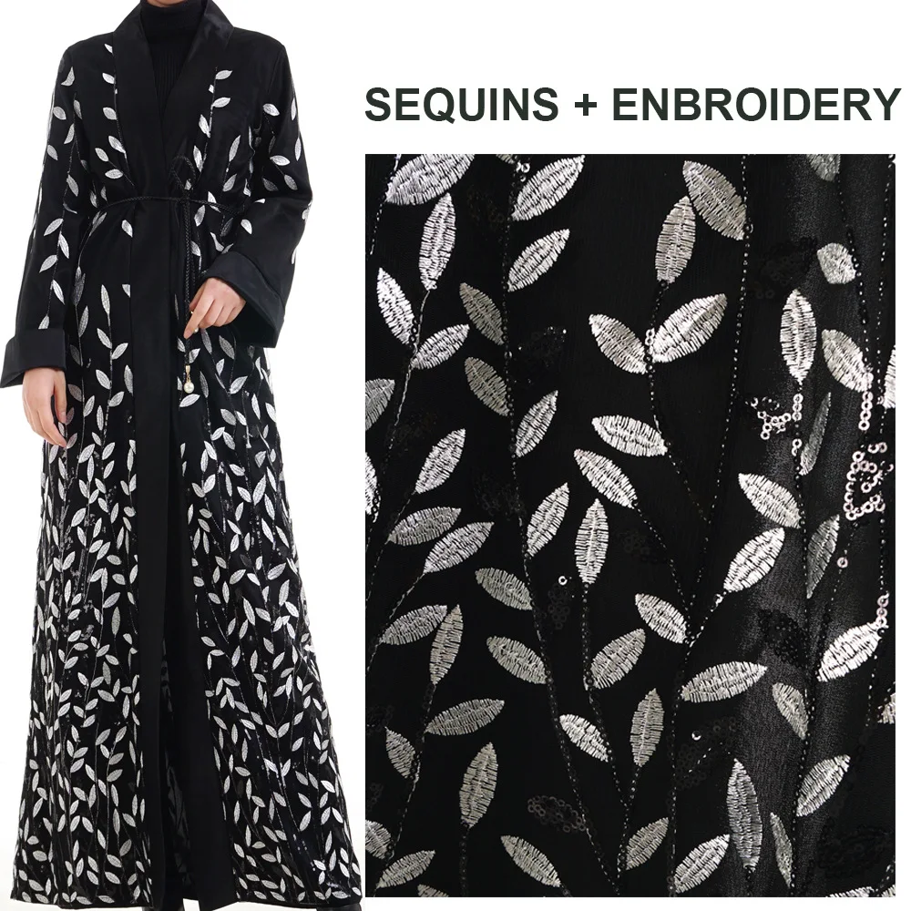 Muslim adult sequins beading abaya Arab Fashion leaf embroidery islamic Dresses Musical Robe Ramadan clothing wj995 dropship |