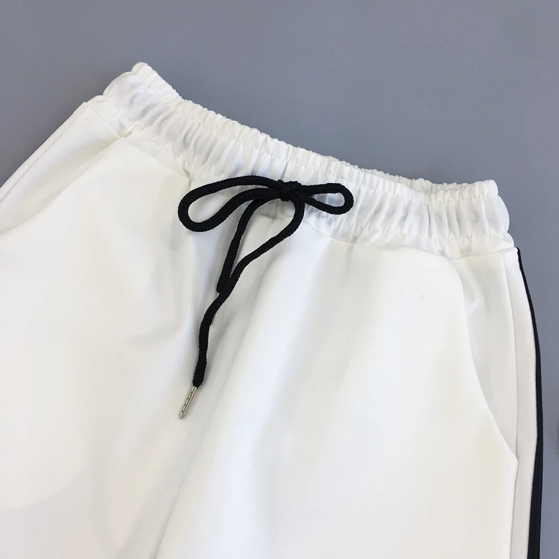 Брюки женские полосатые карманы Drawstring корейский стиль досуг Универсальные женские летние с высокой талией женские свободные брюки шик