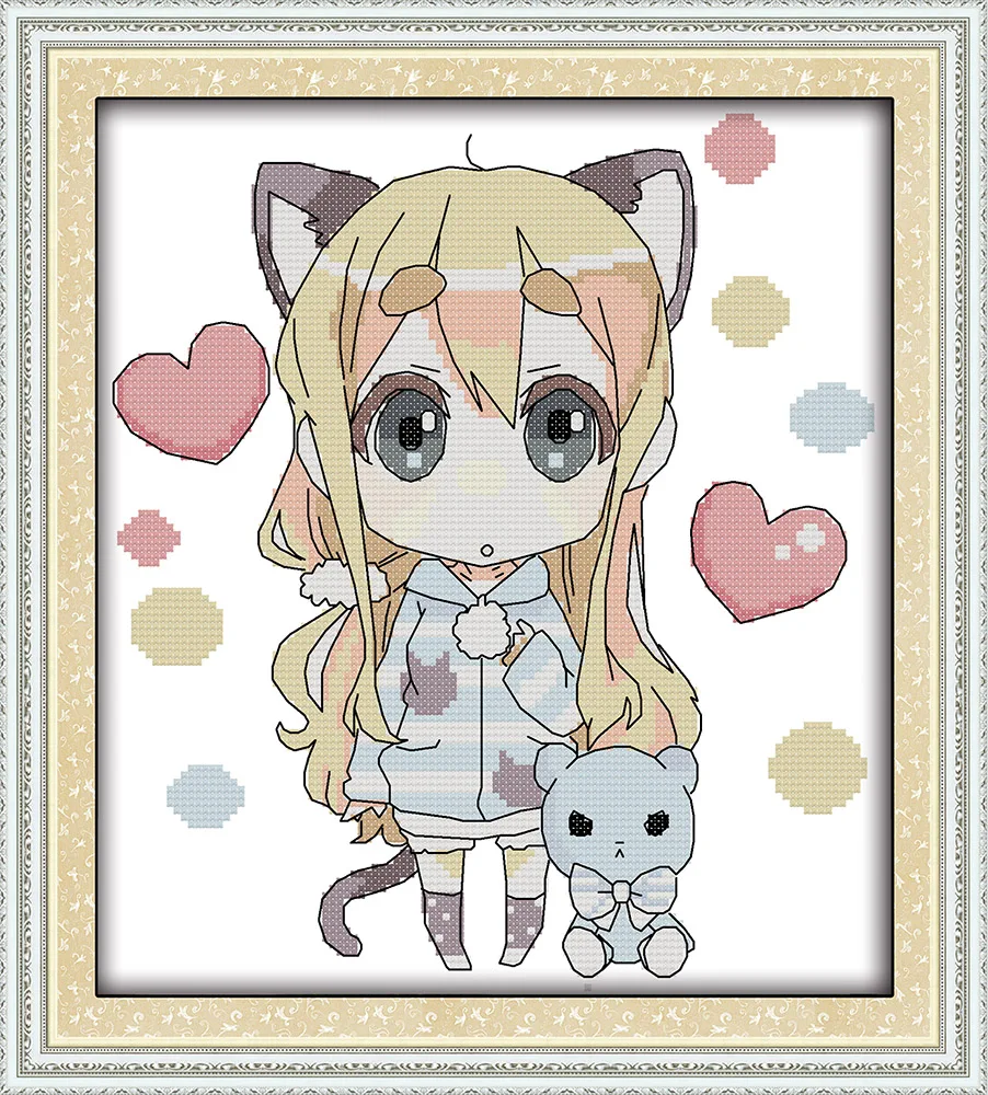 Радость воскресенье мультфильм стиль милая девушка вышивка крестиком хлопковая