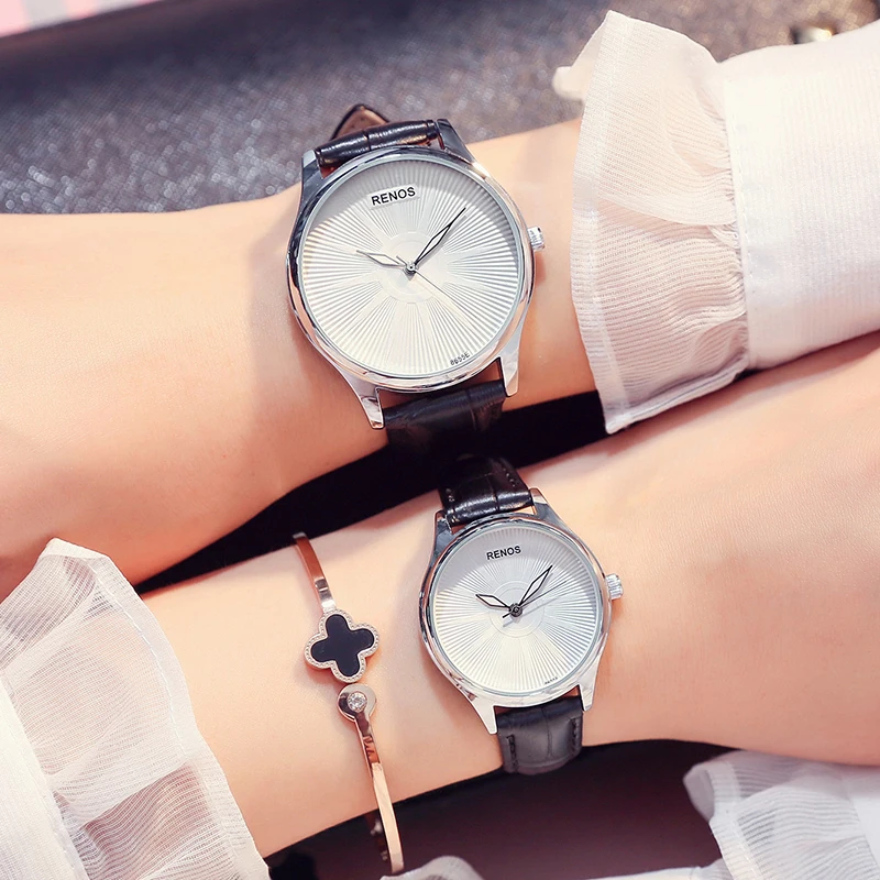RENOS кварцевые часы женские в коробке простые Водонепроницаемые кожаные Наручные