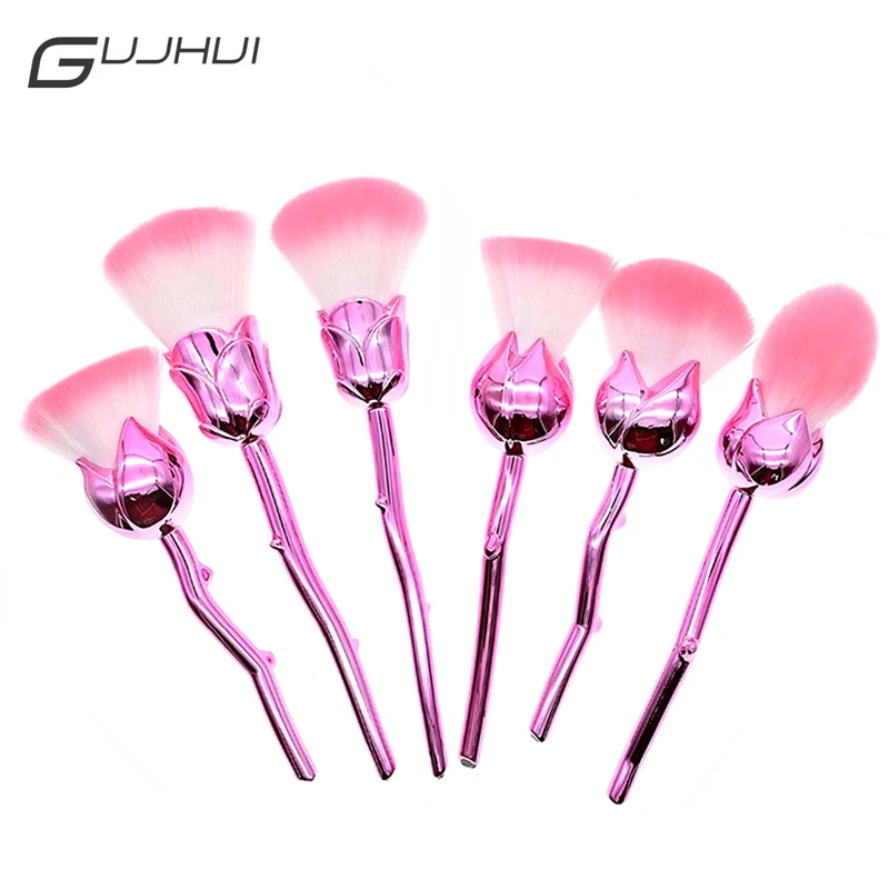 Professional 6pcs Rose Flower Makeup Brush Sets Pink Purple Easy to Foundation Powder Brushes Lots Cosmetic Tools | Красота и