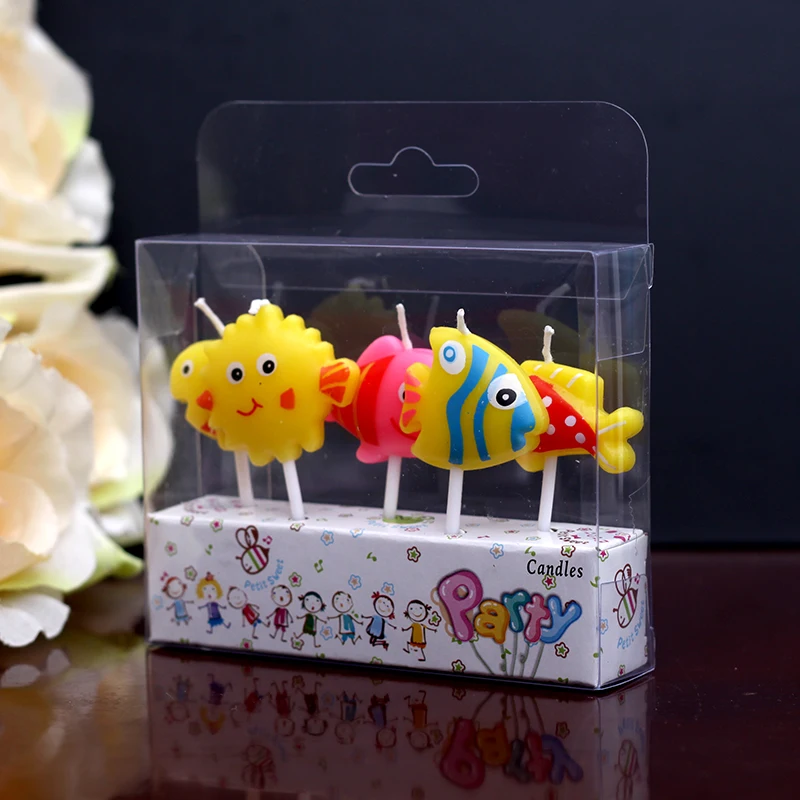 

Children's birthday party cake decoration birthday candle cartoon smokeless fish 5 sticks green candle