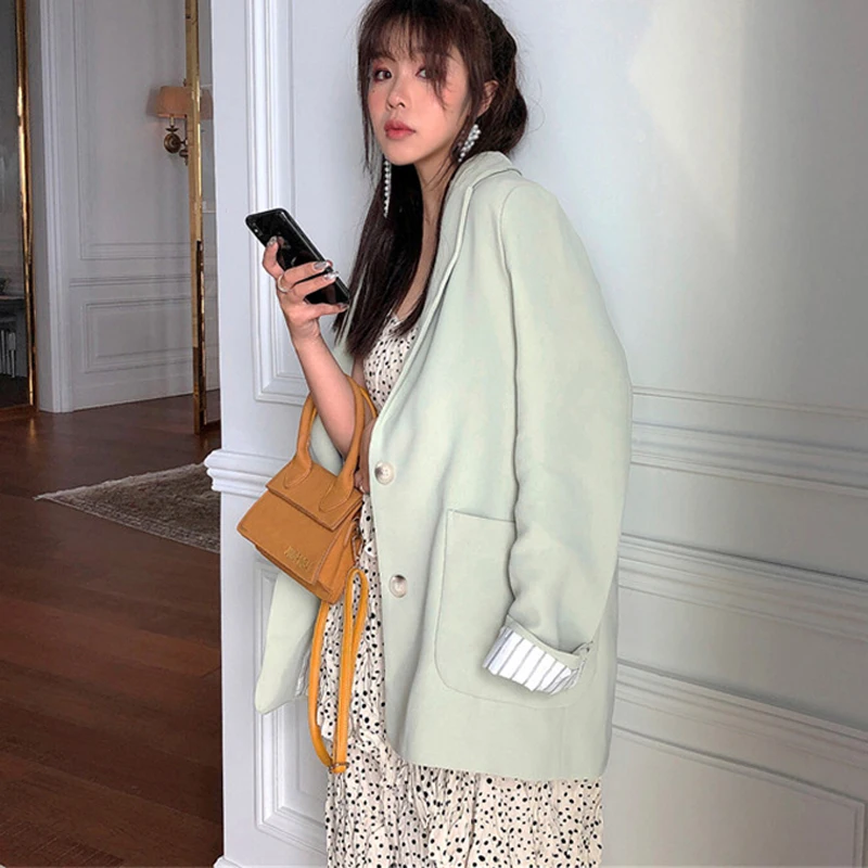 Винтажные женские блейзеры и куртки с вырезом Свободная Женская куртка на