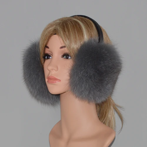 gray Новые DIY русские женские зимние теплые пушистые меховые наушники из натуральной лисы и ушанка роскошные меховые наушники ручной работы из натурального меха лисы - Цвет: gray