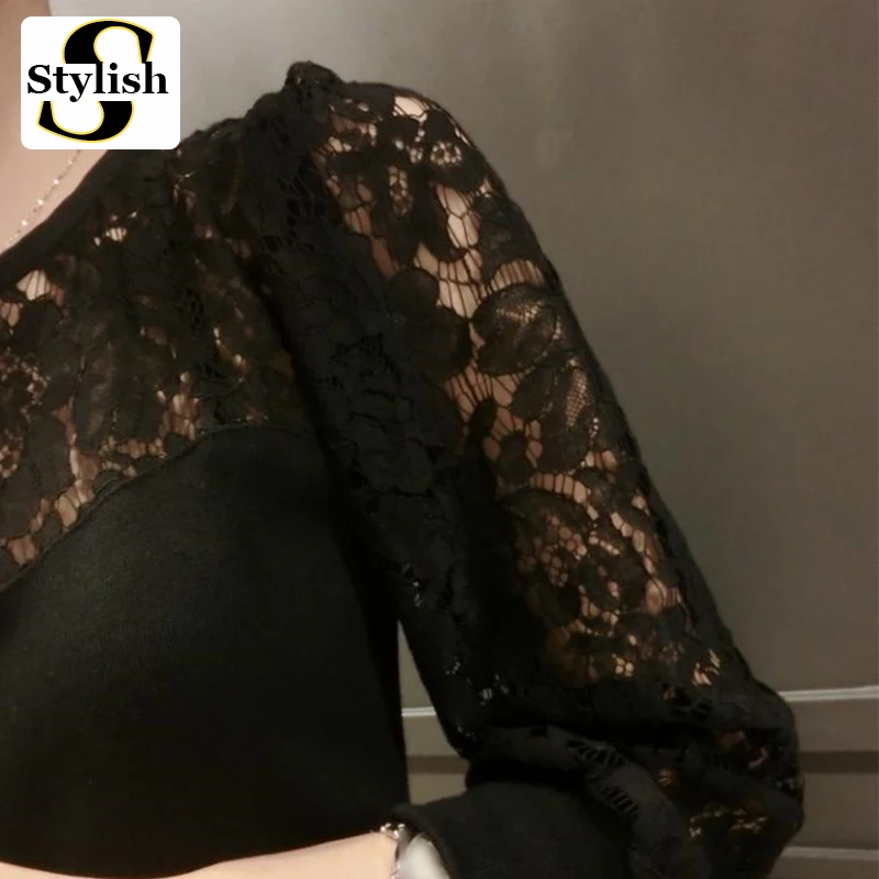 Женская белая кружевная блузка рубашка с длинным рукавом сексуальные ажурные