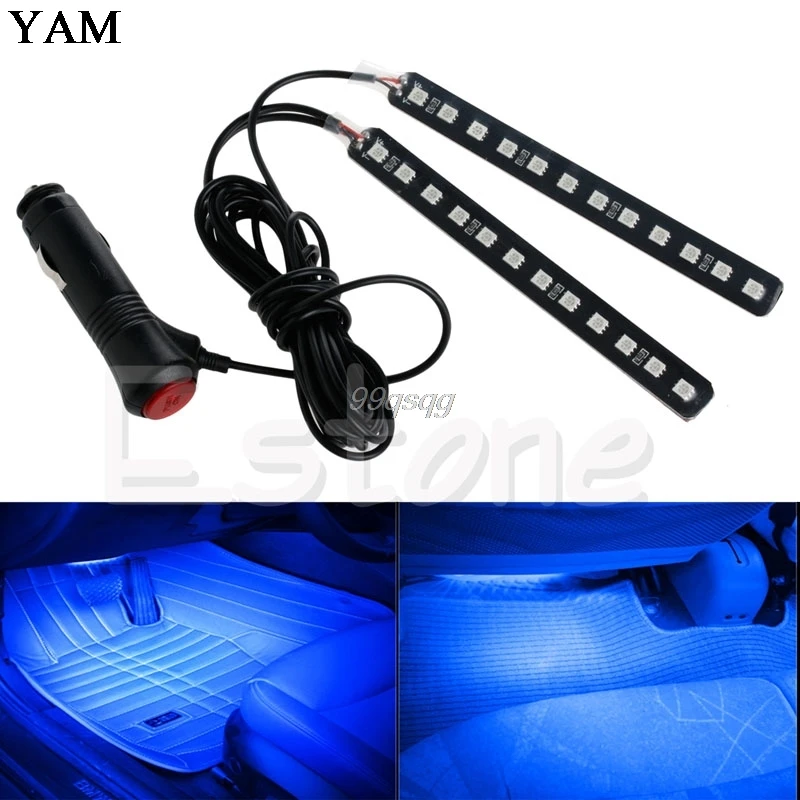 Новый Синий 2X12 светодиодный светильник для салона автомобиля декор пола