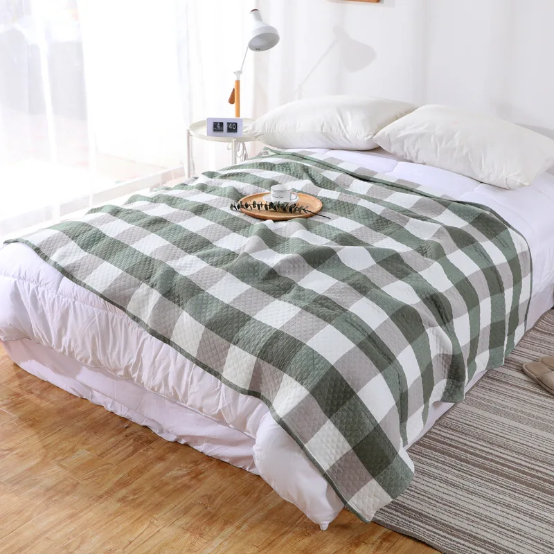 Летнее Клетчатое одеяло 2 слоя газовое Хлопковое полотенце покрывало для кровати