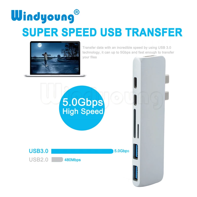 7 в 1 Daul USB 3,1 type C концентратор с 4K HDMI Thunderbolt 3 type C PD зарядный адаптер SD/TF кардридер USB 3,0 концентратор для MacBook
