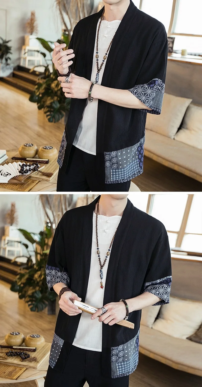 Кимоно мужская Японская уличная одежда yukata Мужская рубашка haori Мужская кимоно рубашка без рукавов традиционное японское кимоно одежда DZ2005