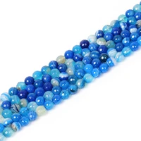 new natural stone beads round blue agata onyx faceted loose strand stone beads for diy jewelry making bracelets necklaces 4 12mm