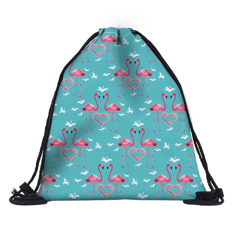 

Blue color Fashion School Drawstring backpack Bag Shoe Backpack women solid drawstring bags bolsa cordones mochila with flamingo