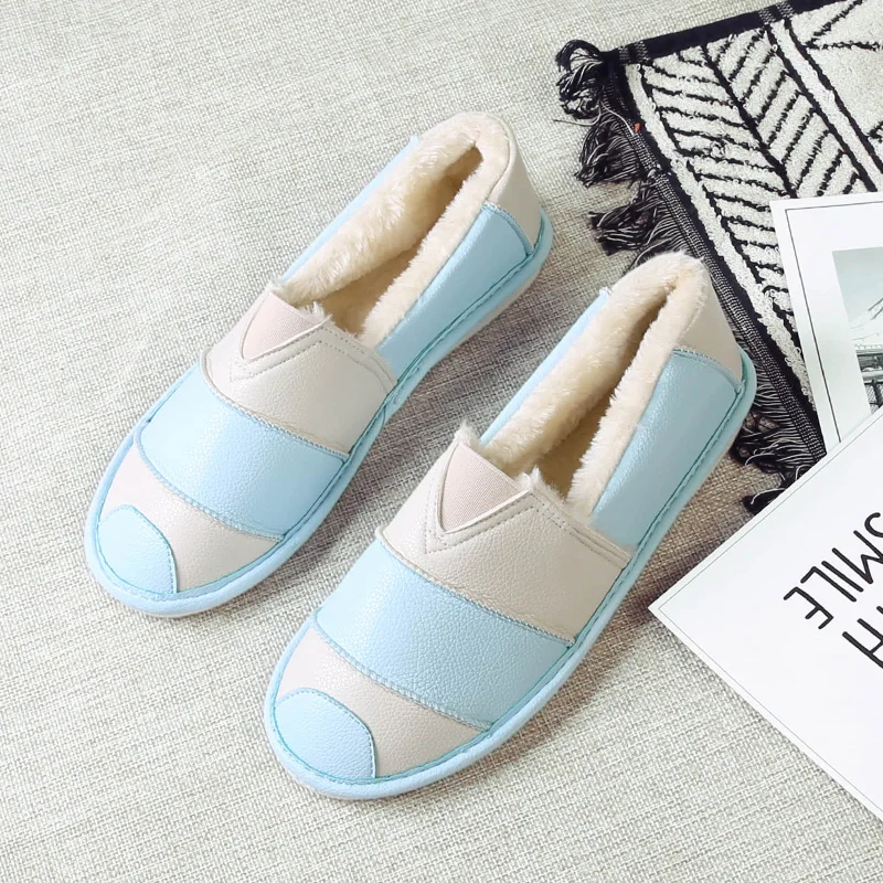 2017 осень зима Женские балетки на плоской подошве с милым бантом Обувь теплом меху