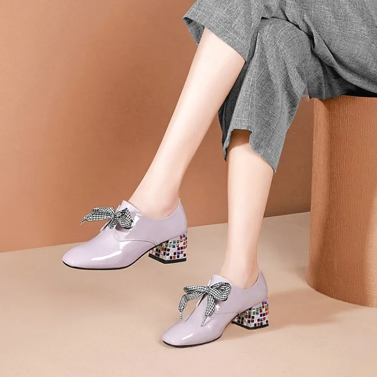 Женские туфли лодочки из воловьей кожи на квадратном каблуке вечерние 34