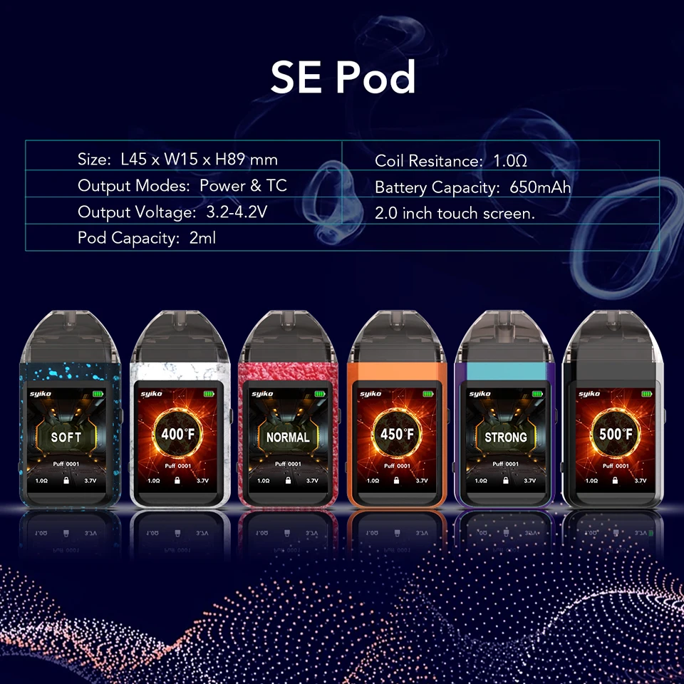 Обновленный новейший портативный сенсорный Pod набор Syiko SE 650 мАч встроенный